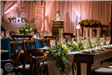 Close up of table decorations on long table