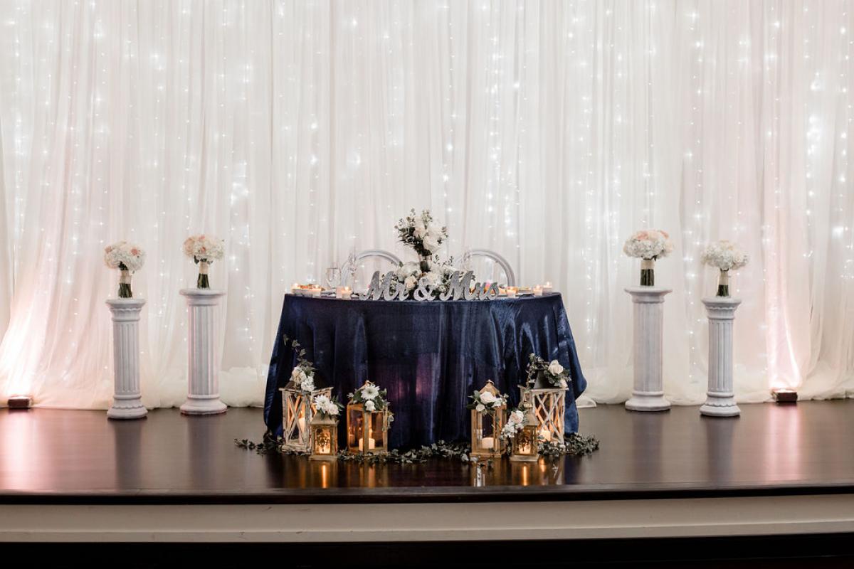 Table décor with Mr. and Mrs. signs